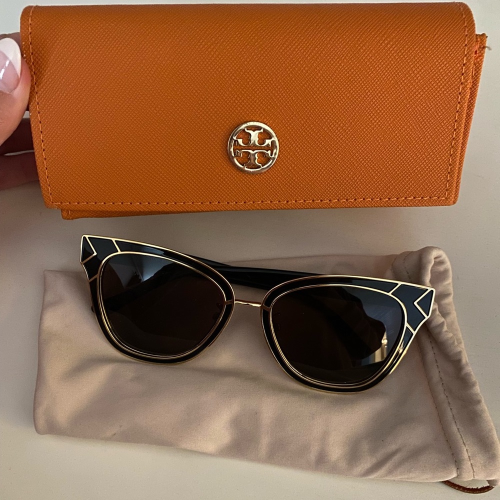 Stylish Black with gold accent Tory Burch sunglasses.